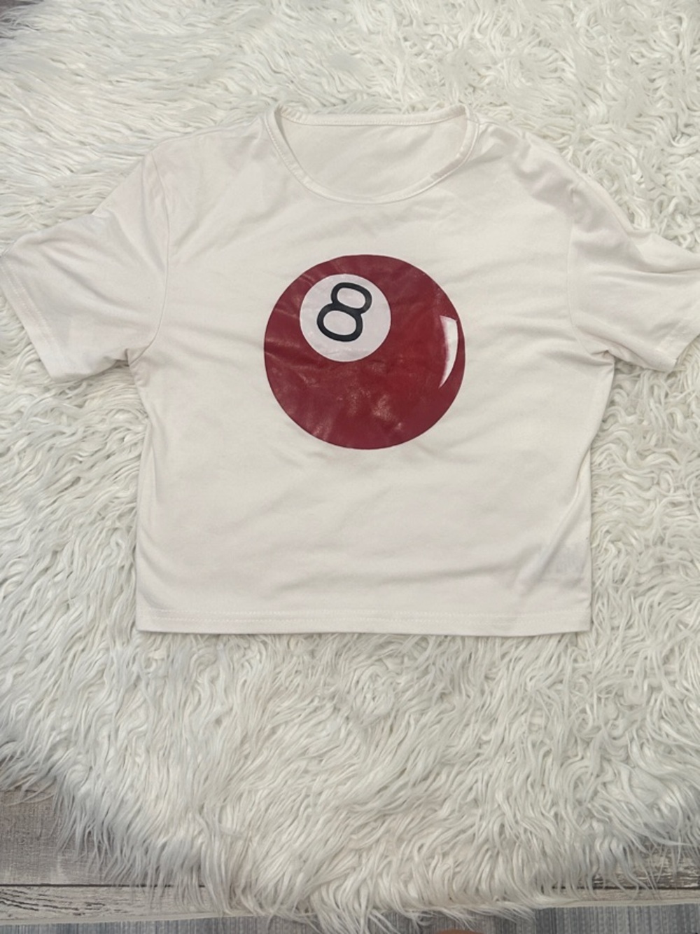 SHEIN White Tee with Red 8-Ball Graphic